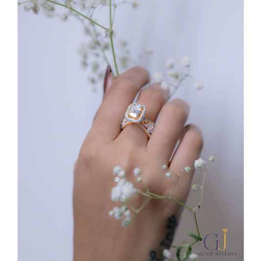 Golden cushion cut ring